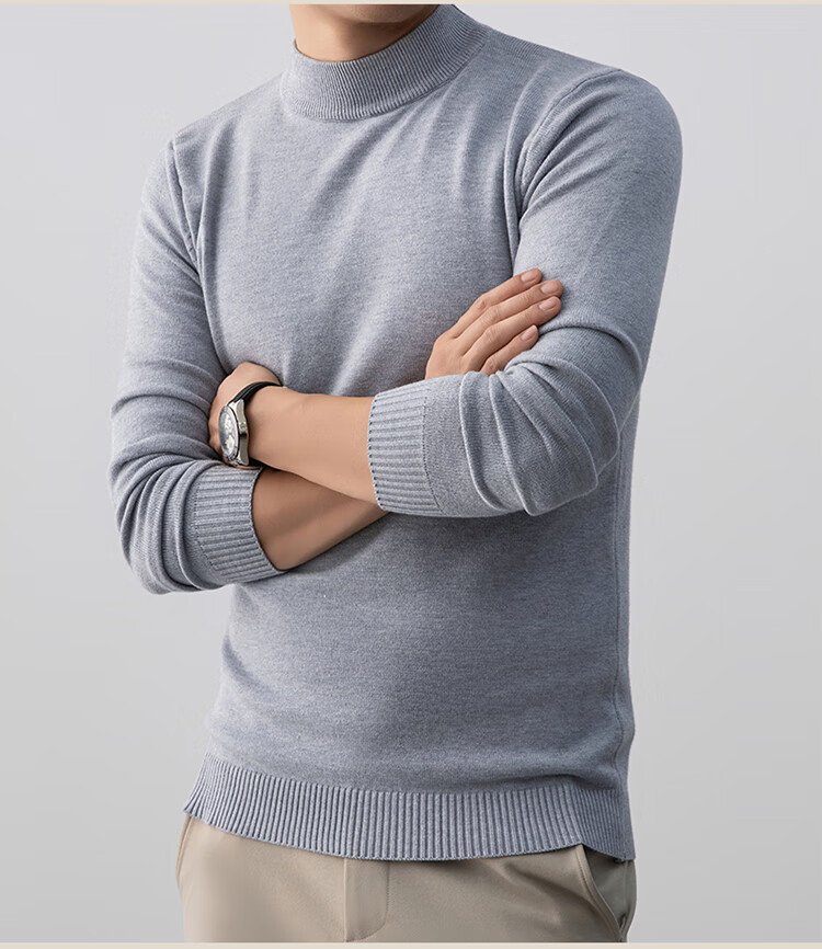 ROMON Men's Half Turtleneck Sweater Autumn Lightweight Warm Comfortable Knit Pullover Mid-Young Base Layer Winter Wear Size M Blue 7