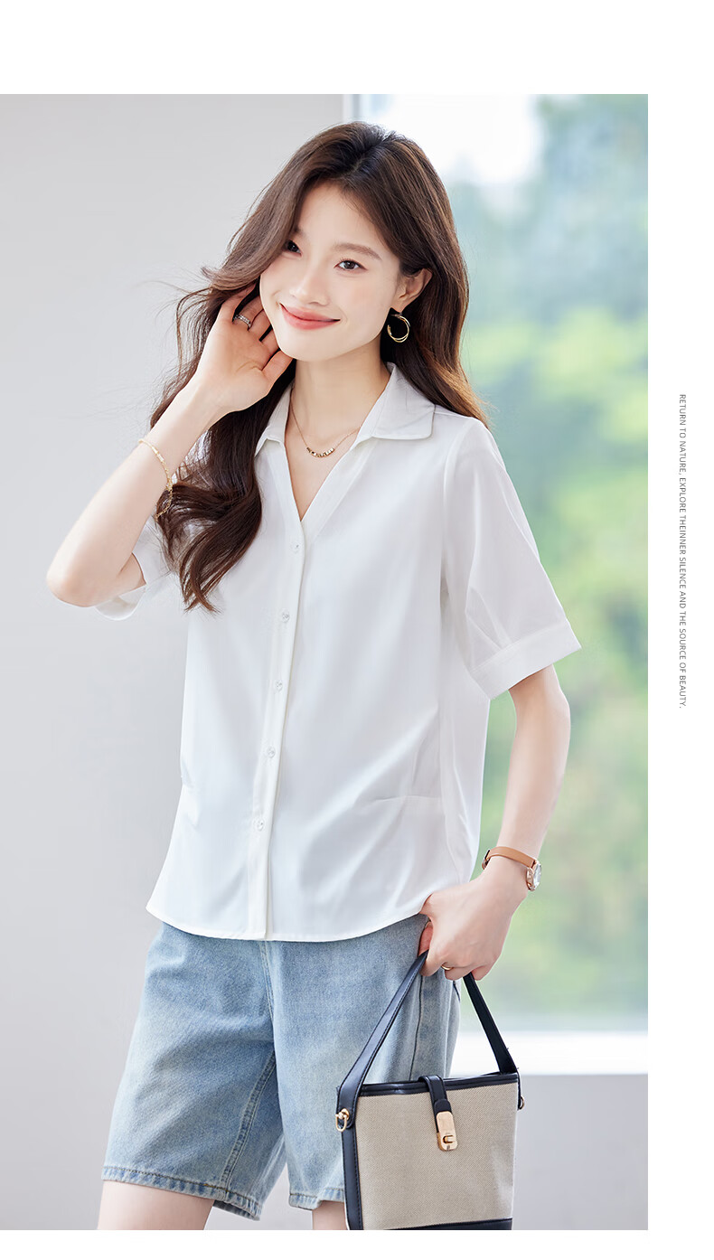 Jeanswest Women's Short Sleeve Summer Shirt, Polo Collar, Premium V-Neck, Lightweight Loose Fit Top, Coffee Color, XL 8