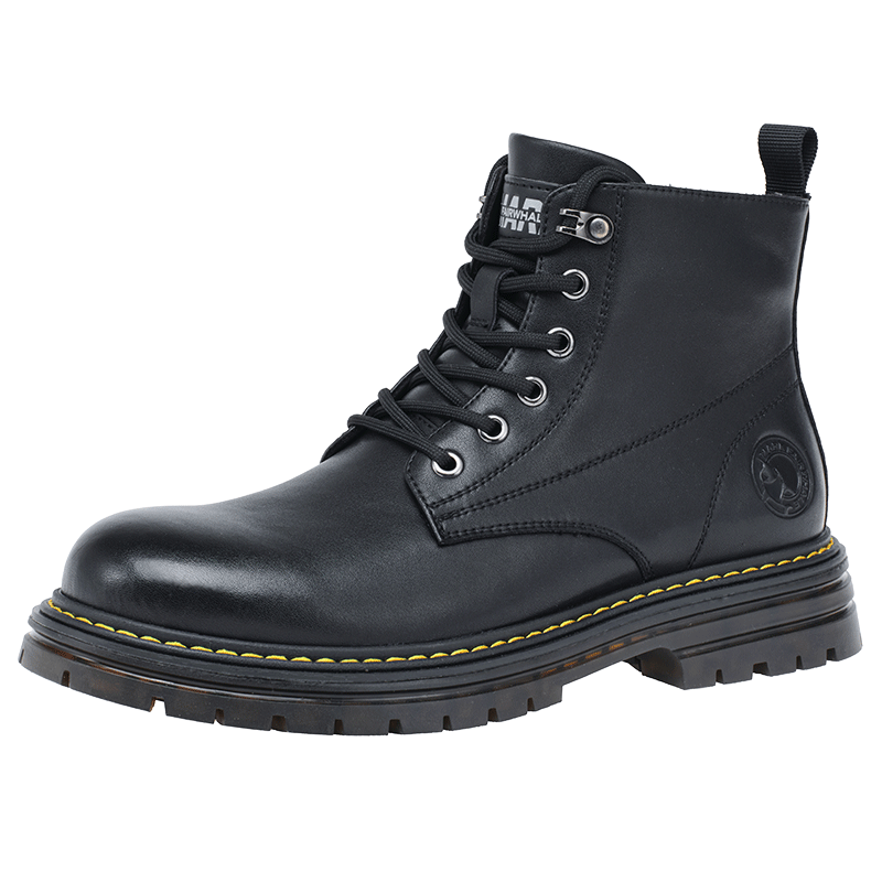 MARK FAIRWHALE Men's Martin Boots, Autumn/winter 2026 High-Top Waterproof Versatile Casual Outdoor Hiking Fleece-Lined Cotton Shoes, Pure Black, Size 44