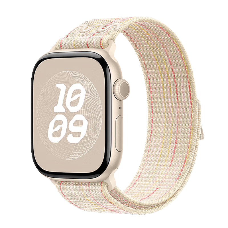 MSSM Compatible Apple Watch Band for Apple Watch S12/11/10/ultra4/3/S9/8/se3/2, Nylon Watch Strap with Starlight And Pink - Back Seaso