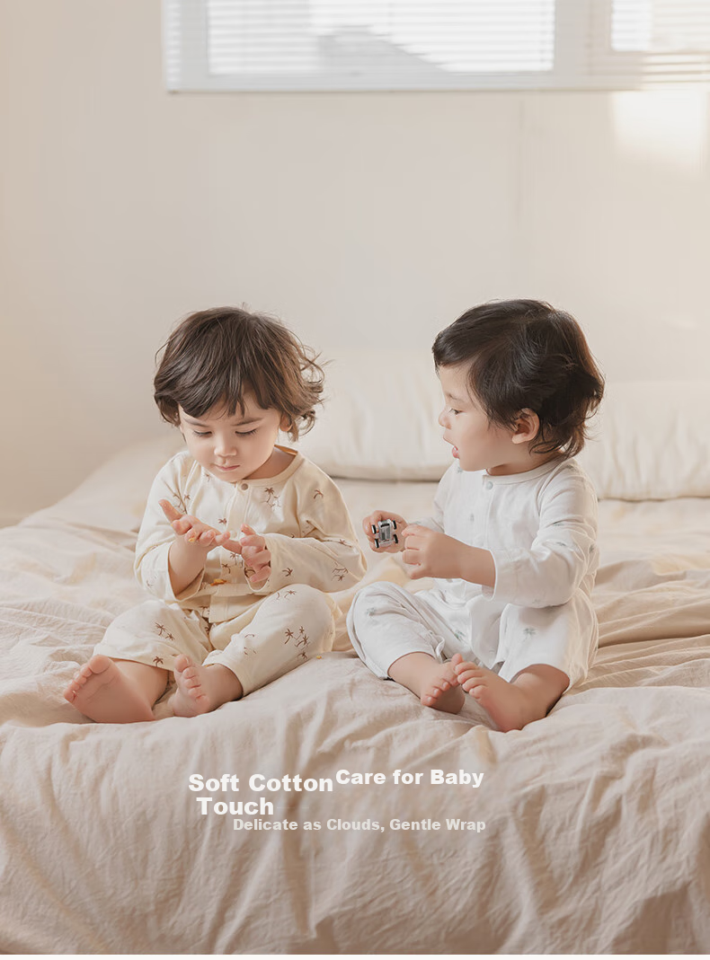 Guaiqi Bear Unisex Baby Pure Cotton Romper Summer Long Sleeve Air Conditioning Suit Newborn Spring Autumn Pajamas Thin Jumpsuit 1