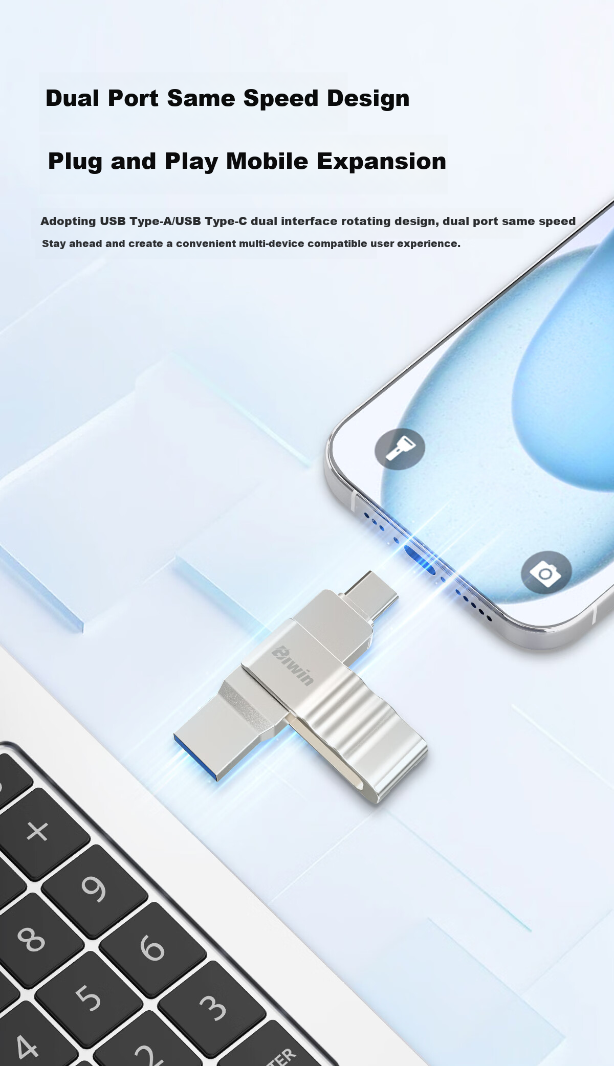 BIWIN 64GB Type-C USB3.2 Dual Interface Phone Flash Drive, 150MB/s UD150 Metal Rotating, High-Speed Read/write, Durable Business Office Study USB Drive 4
