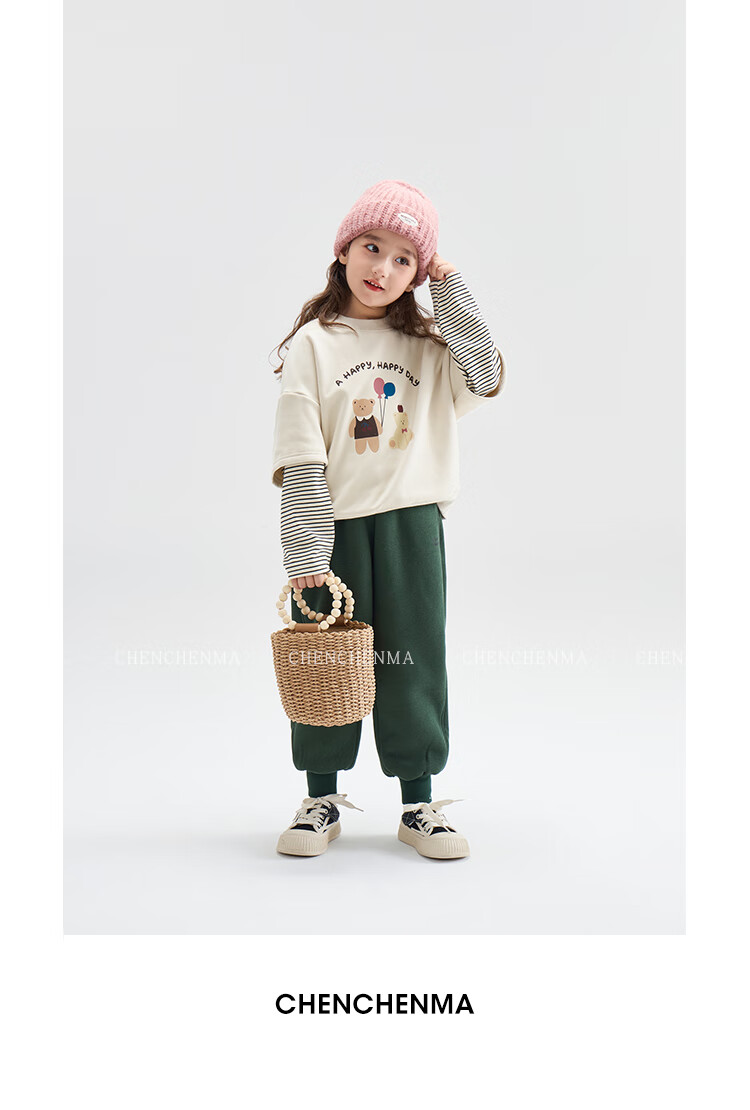Chenchenma [Popcorn] Girls' Casual Pants, New Winter Style with Fleece Lining, Thickened All-In Warm Children's Joggers, 6837D 21