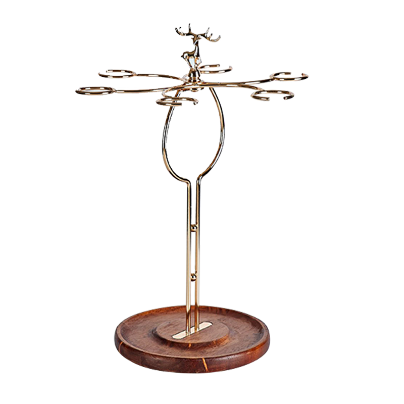 Green Apple Luxury Solid Wood and Metal Wine Glass Rack - Peaceful Deer Design for Western Liquor, Baijiu, and Wine Glasses - High Aesthetic Appeal