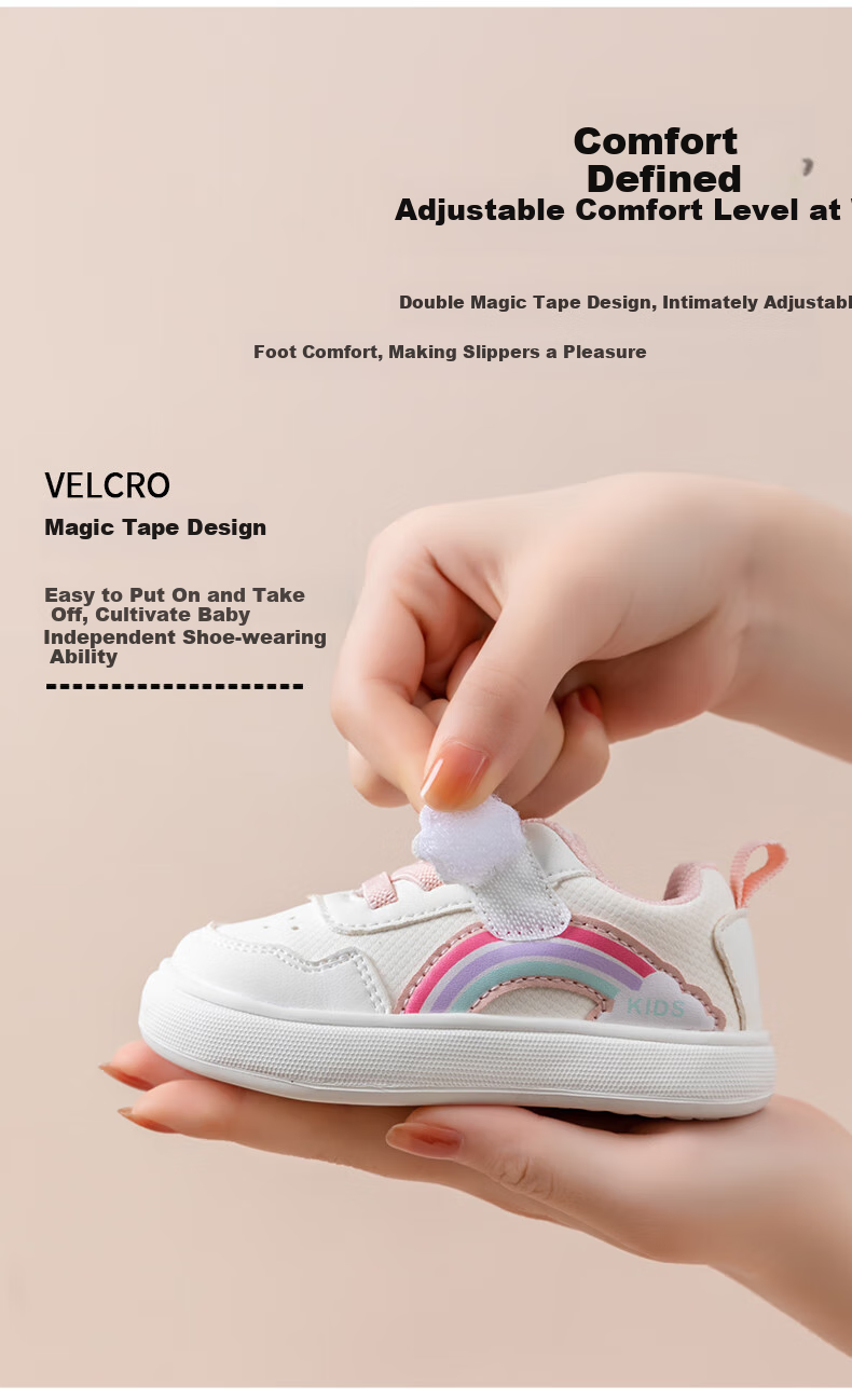 ThomBaker Baby Walking Shoes for Boys And Girls, Spring Season White Sneakers, Toddler Functional Shoes, Non-Slip for Ages 1-2, Sky Blue Rainbow Color, Size 16 6