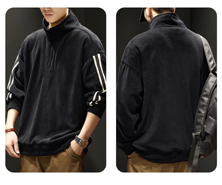 JEEP Men's Autumn Winter Corduroy Thickened Warm Loose Long Sleeve Zip-up Sweatshirt Dark Gray M 10