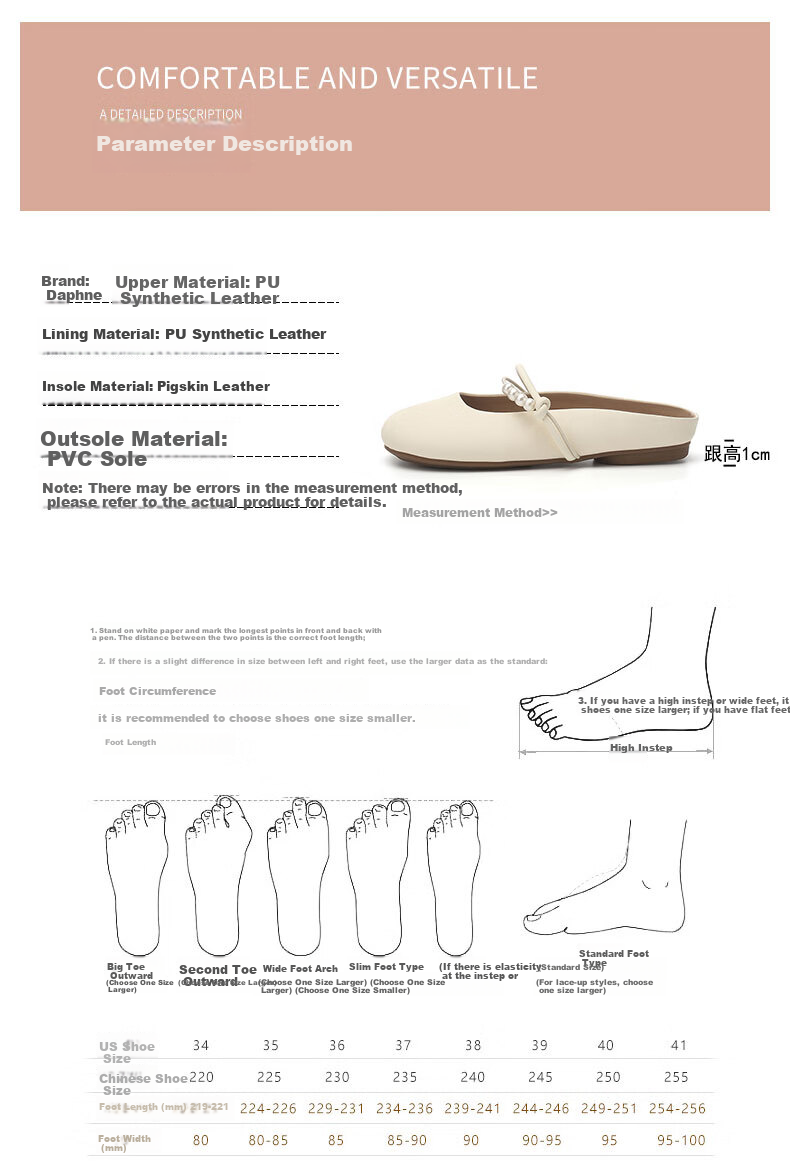 DAPHNE Women's Flat Slippers, Soft-Soled Mary Jane Shoes, Fairy-Style Gentle Sandals, Beige, Size 35 2