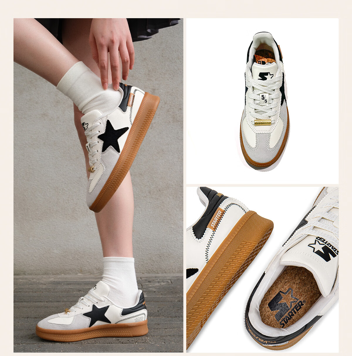 STARTER [Celebrity Style] 2025 Heavyweight New Product T-Toe Suede Casual Unisex Dexun Shoes, White, Size 36 1