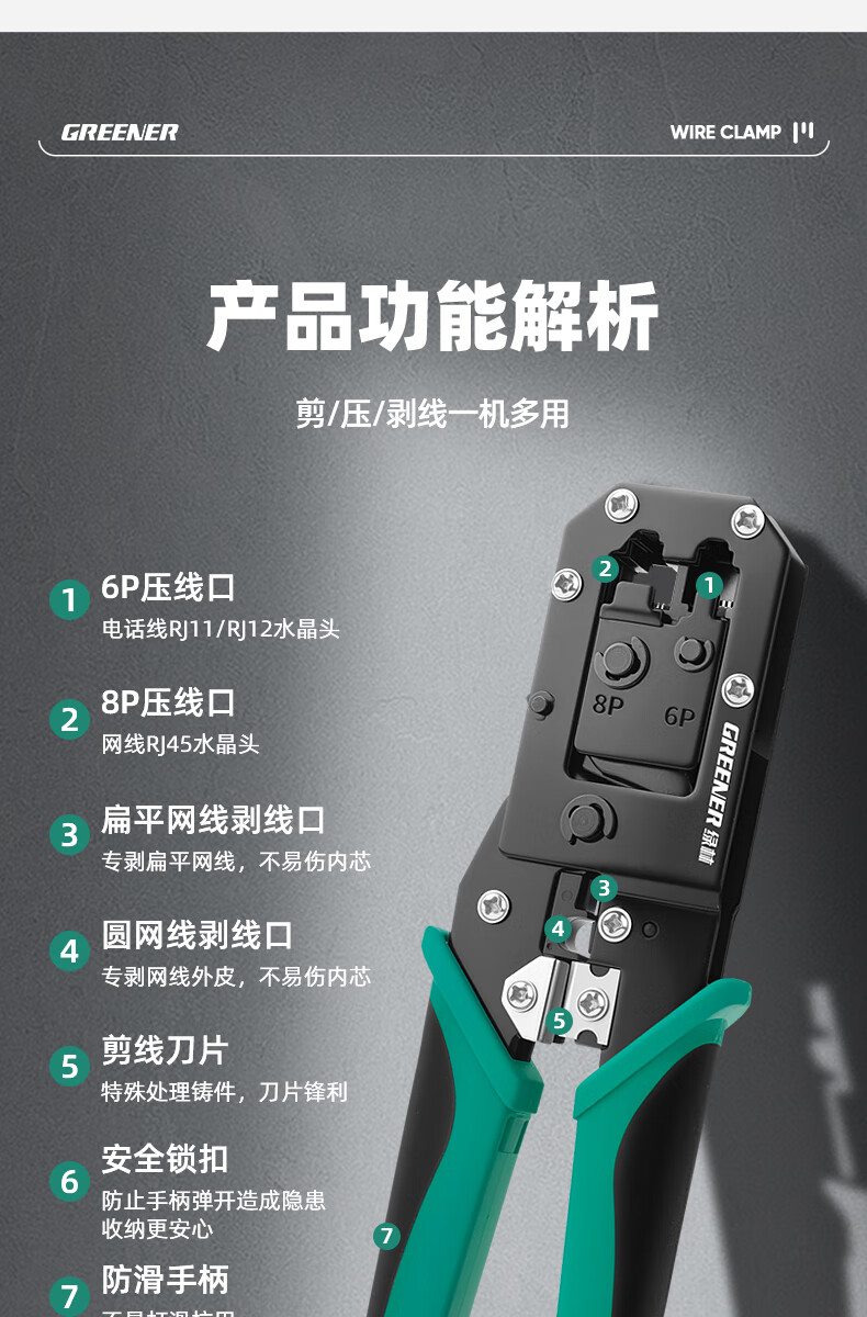 GREENER Ratchet Network Cable Crimper, Network Pliers for 6P/8P RJ45 Connectors, Cat6 Cable Crimping Tool Set 2