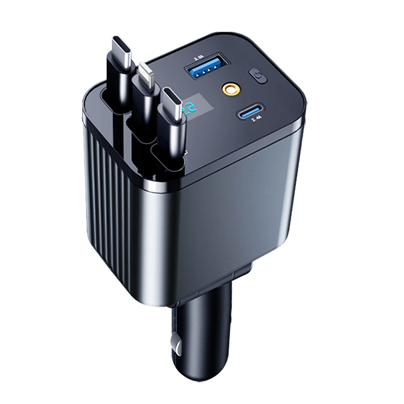 Newmine Car Charger with Retractable Cable, Super Fast Charging, Multi-Functional Car Charger And Cigarette Lighter Adapter for Huawei And Apple 17/16