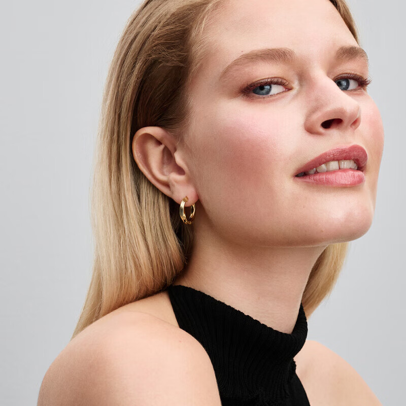 PANDORA ESSENCE Sand-Textured Circular Hoop Earrings, Gold Texture, Simple Design, Birthday Gift for Girlfriend