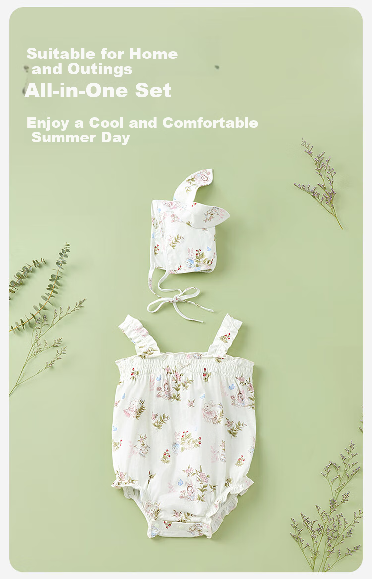 PurCotton Baby Clothes, Summer Thin Style, Newborn Onesie, Outdoor Bodysuit, Infant Sleeveless Romper, Abundant Leaves, Size 80 5