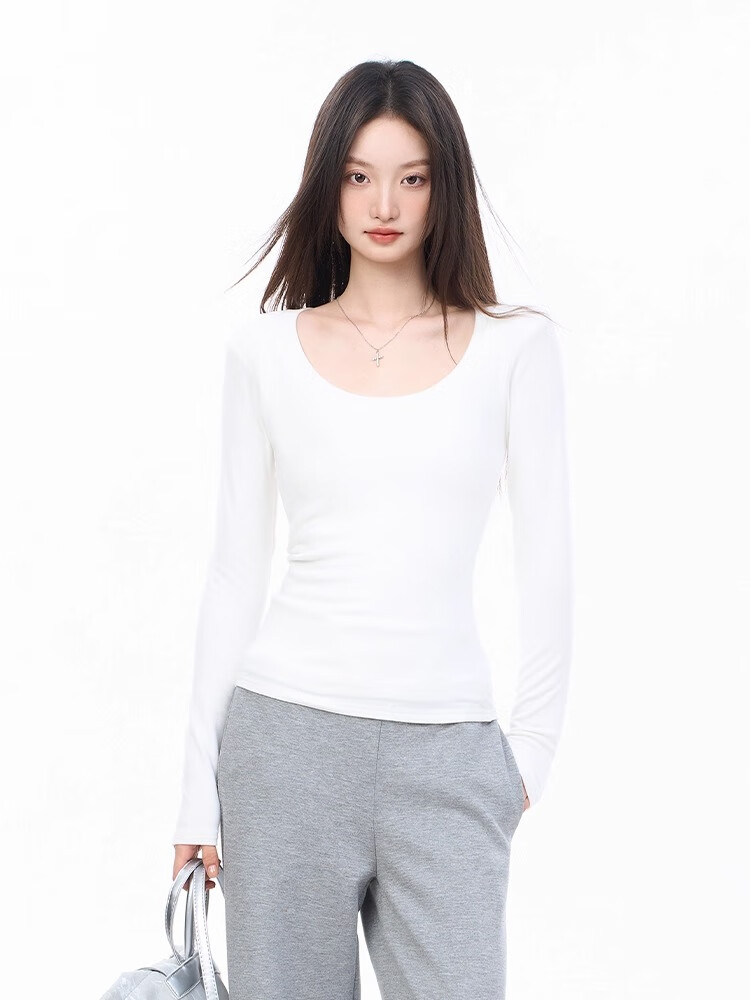 Woodpecker Women's Long Sleeve T-Shirt Pure Cotton Regular Shoulder Base Layer Spring Autumn Slim Fit Crew Neck Basic Comfortable Top Black XL 1