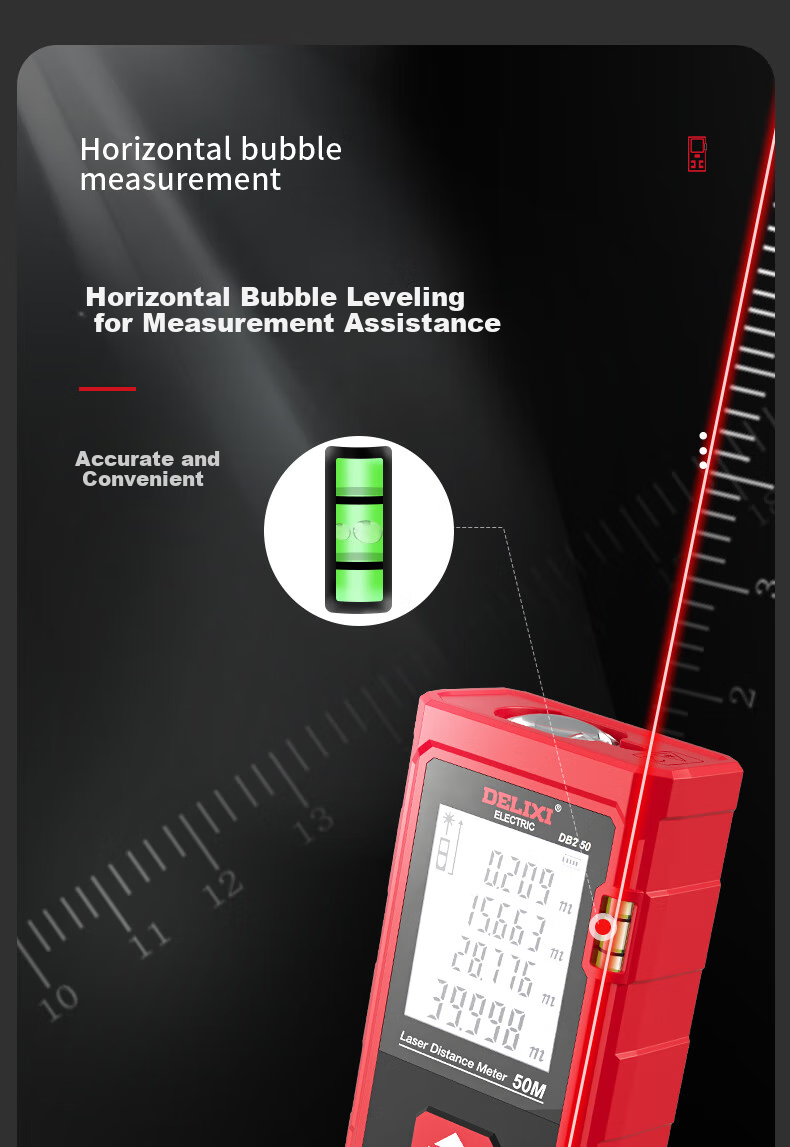 DELIXI ELECTRIC Laser Distance Meter Upgraded High-Precision Electronic Tape Measure with Projection Line 50m Range 10