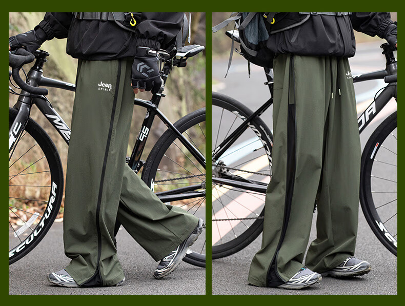 JEEP Men's Spring New Windproof Waterproof American Style Work Pants Skin-friendly Breathable Cycling Pants Cedar Green M 18