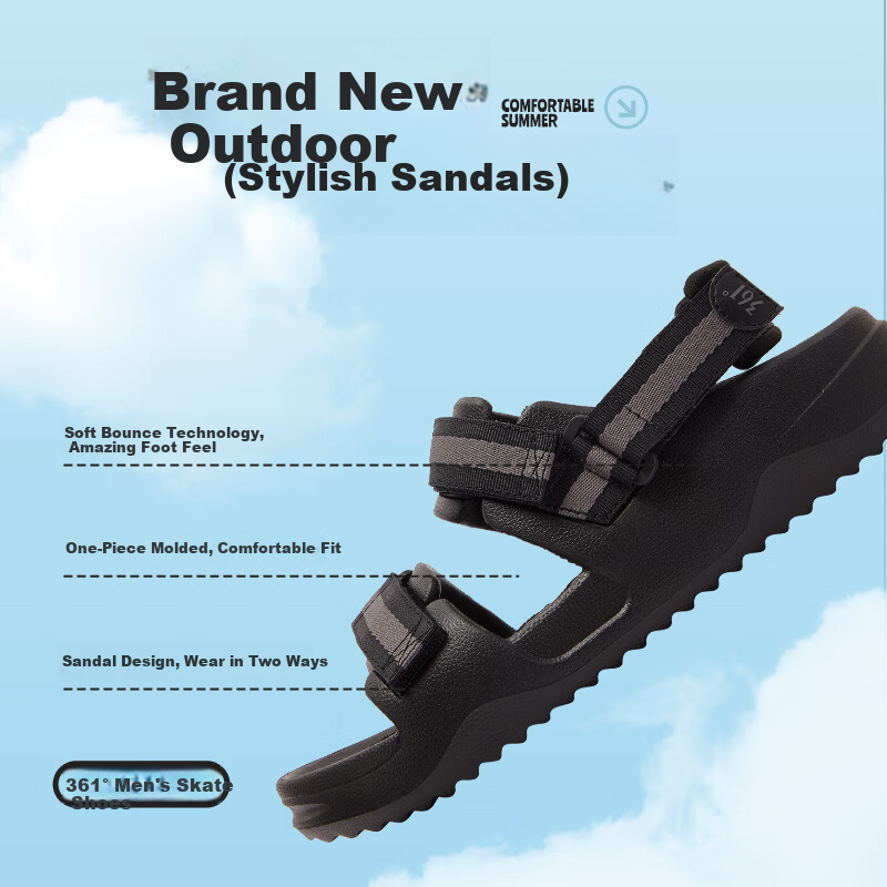 361° Men's Sports Sandals, New Summer Style, Outdoor Beach Casual Shock-Absorbing Soft-Soled Water Shoes, 672526711-4