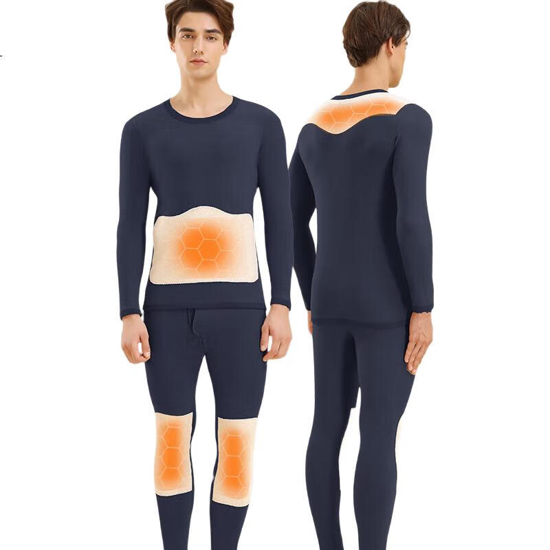 MiiOW Coconut Oil Nourishing Men's Thermal Underwear Set with Cashmere Acrylic, Antibacterial, Thickened Base Layer, Navy Blue, 2XL
