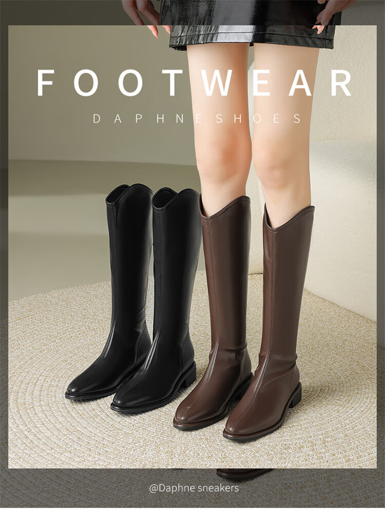 DAPHNE V-Cut Women's Long Boots Winter New Pointed Toe High Shaft Riding Boots Black 35 1