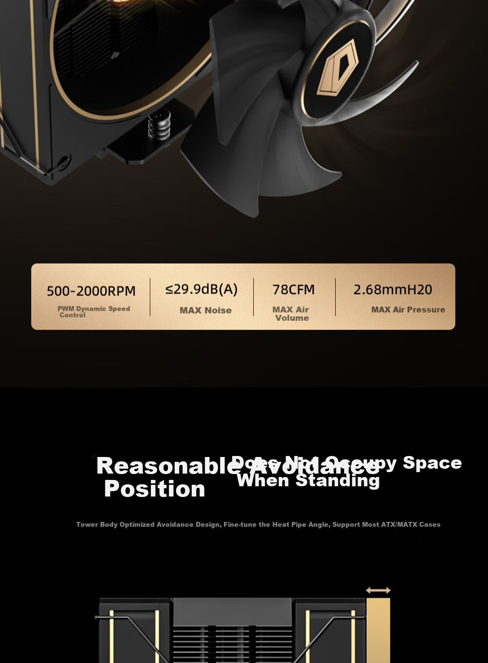 Kulin (IDCOOLING) Frost 620 Black Gold Edition, 6 Heat Pipes, Dual-Tower CPU Air Cooler, Compatible with Chuangyi Guodu PROART PC Build, FROZN A620 6