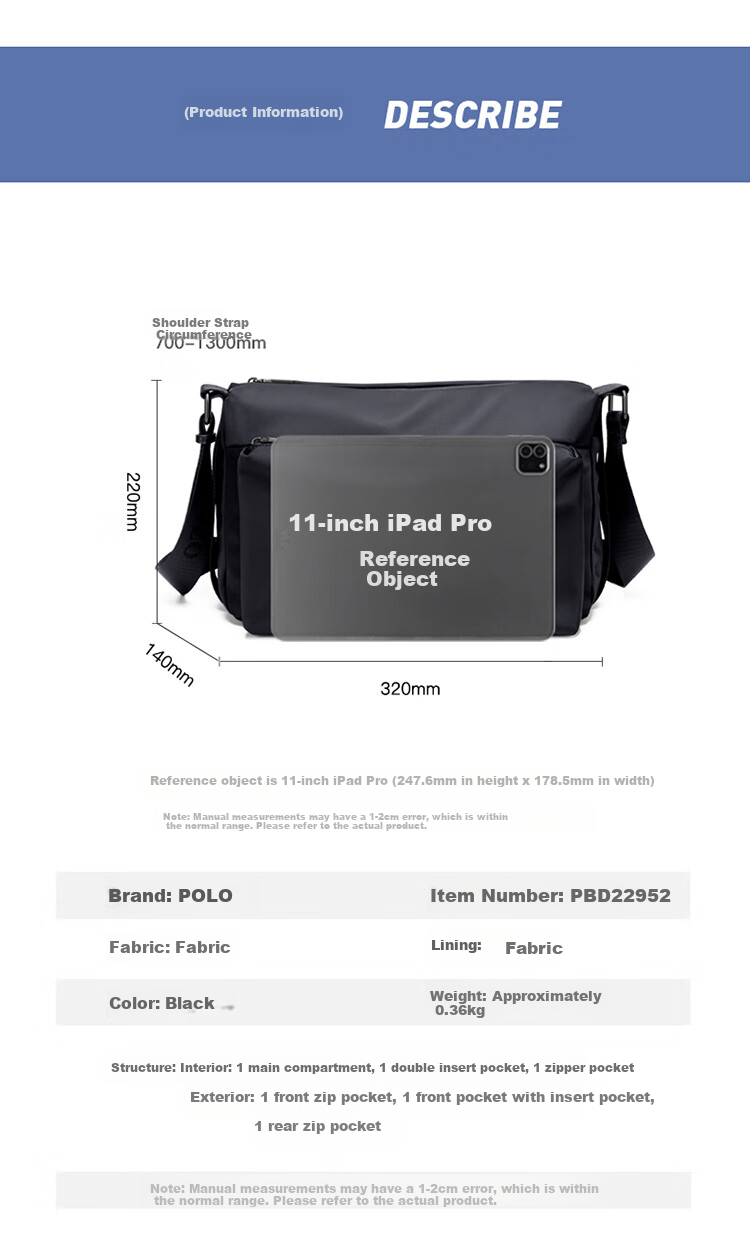 POLO Shoulder Bag for Men, Horizontal Style, Large Capacity Crossbody Bag, Casual IPad Bag, Phone Bag, Sports Messenger Bag, Birthday Gift for Me 11