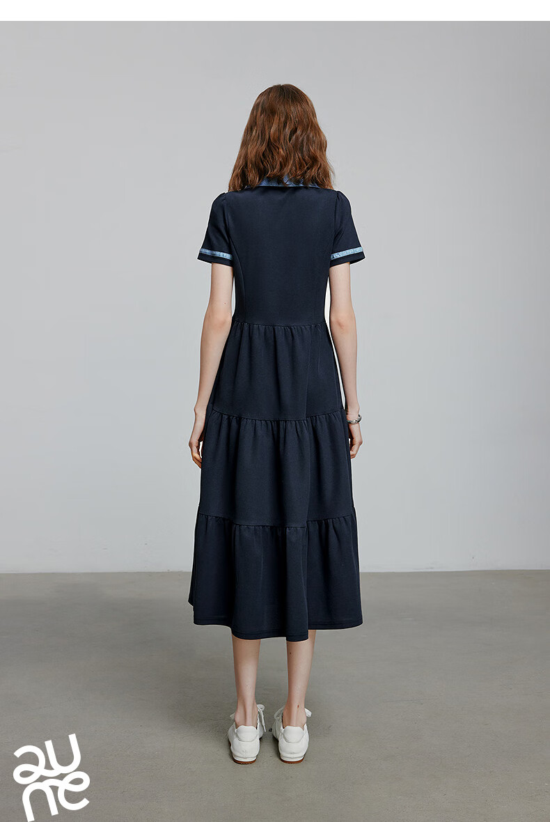 Chuyu Age-Reducing Retro 2025 Summer New Color-Block Polo Collar Dress for Women with Spliced T-Shirt Skirt, Floral Gray, S 7