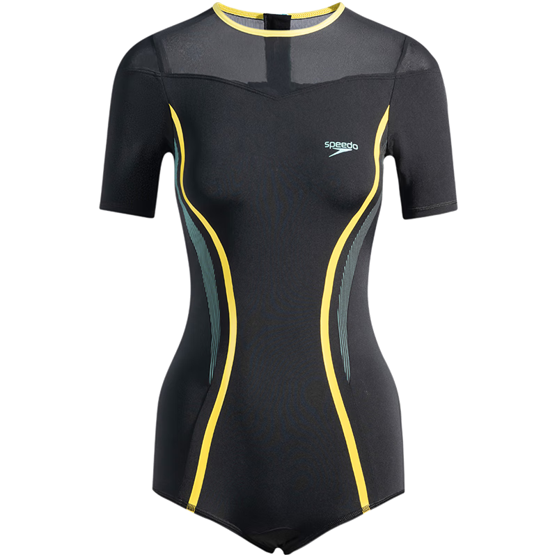 Speedo Black Label Hero 6.0 Sharkskin Aurora Shaping Short Sleeve Square Leg One-Piece Swimsuit for Women Racing Training Black Size 32