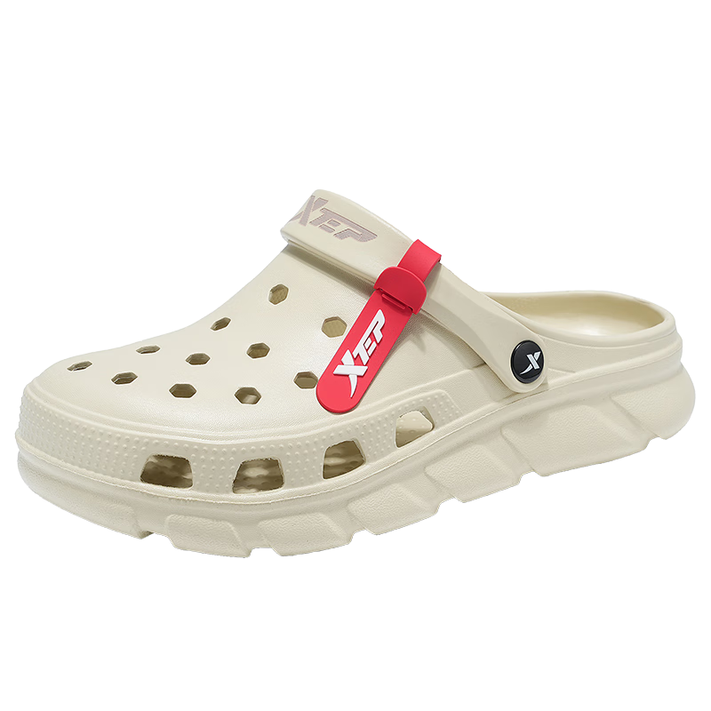 XTEP Men's Perforated Shoes, Outdoor Beach Sandals, New Autumn Style Youth Sports Sandals for Men, A012, Beige, Size 45
