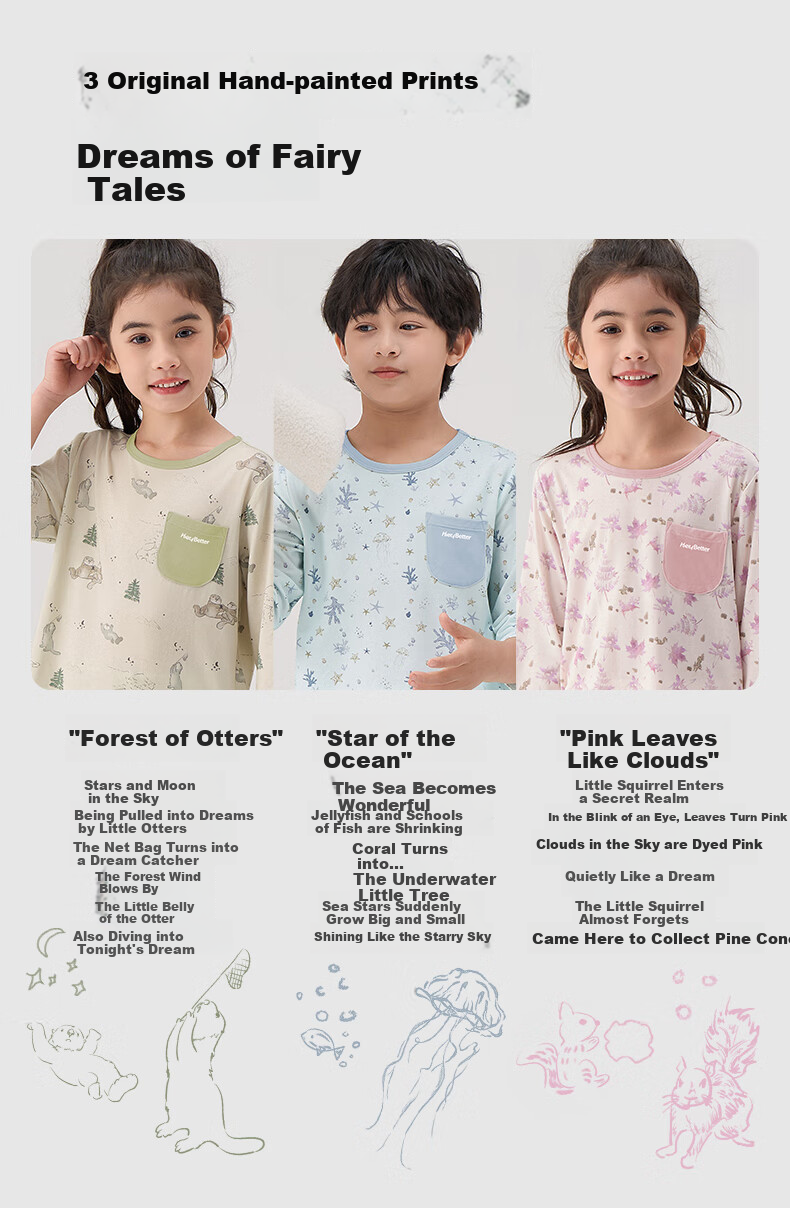 HeyBetter Children's Quick-Dry Home Wear, 5A Antibacterial Soft Breathable Set - Otter Forest (Gray-Green), Size 140 11