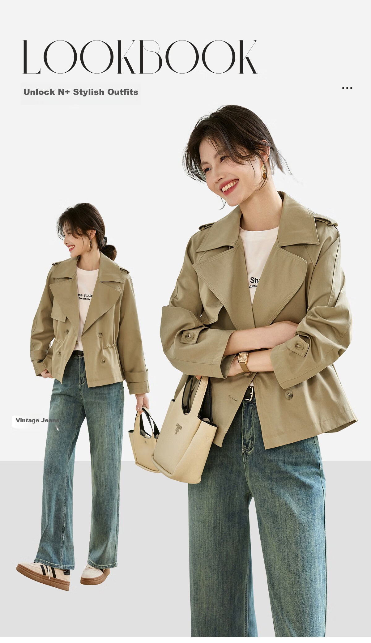 Taxiang British Style Short Windbreaker for Petite Women, Loose-Fitting Short Jacket, Versatile Casual Outerwear for Spring And Autumn, T51D025 3