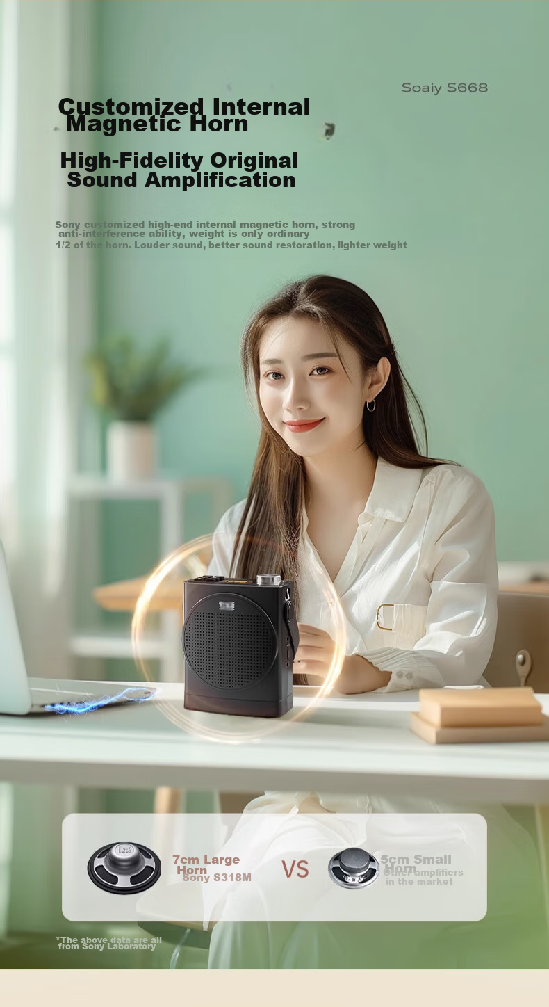 Soaiy S638 Mini Megaphone for Teachers, 18W Power, Smart Anti-Loudness, Built-In 300s Recording, Bluetooth Speaker, Teaching Guide, Shopping Assistant, Public Address System, Type-C, Black 8