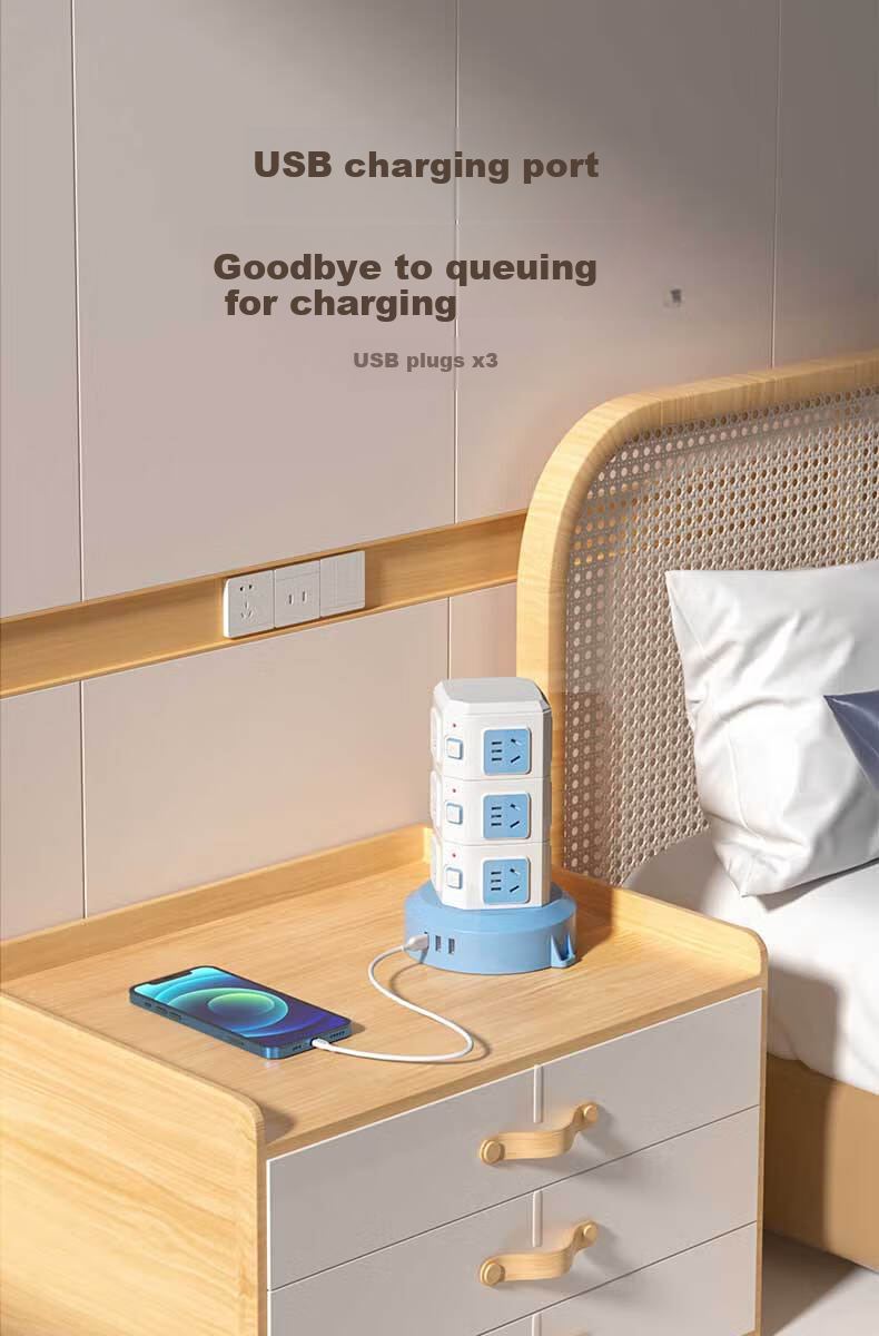 Kyfen Vertical Cube Power Strip, Overload Protection, 16 Outlets with Five Holes, 3 USB Ports, 1.8 Meters Long, Overload-Resistant, Flame-Retardant, Space-Saving Desig 5