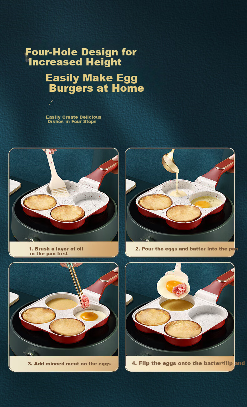SSN Four-Hole Frying Pan, Egg Maker, Breakfast Pan, Egg Burger Pan, Non-Stick Pan, Egg Frying Pan, Meat And Egg Burger Pa 8