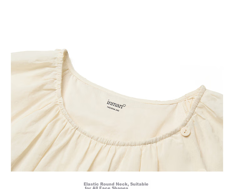 Inman French Style 100% Cotton Embroidered Shirt Summer Women's Casual Vacation Short Sleeve Blouse Beige M 18