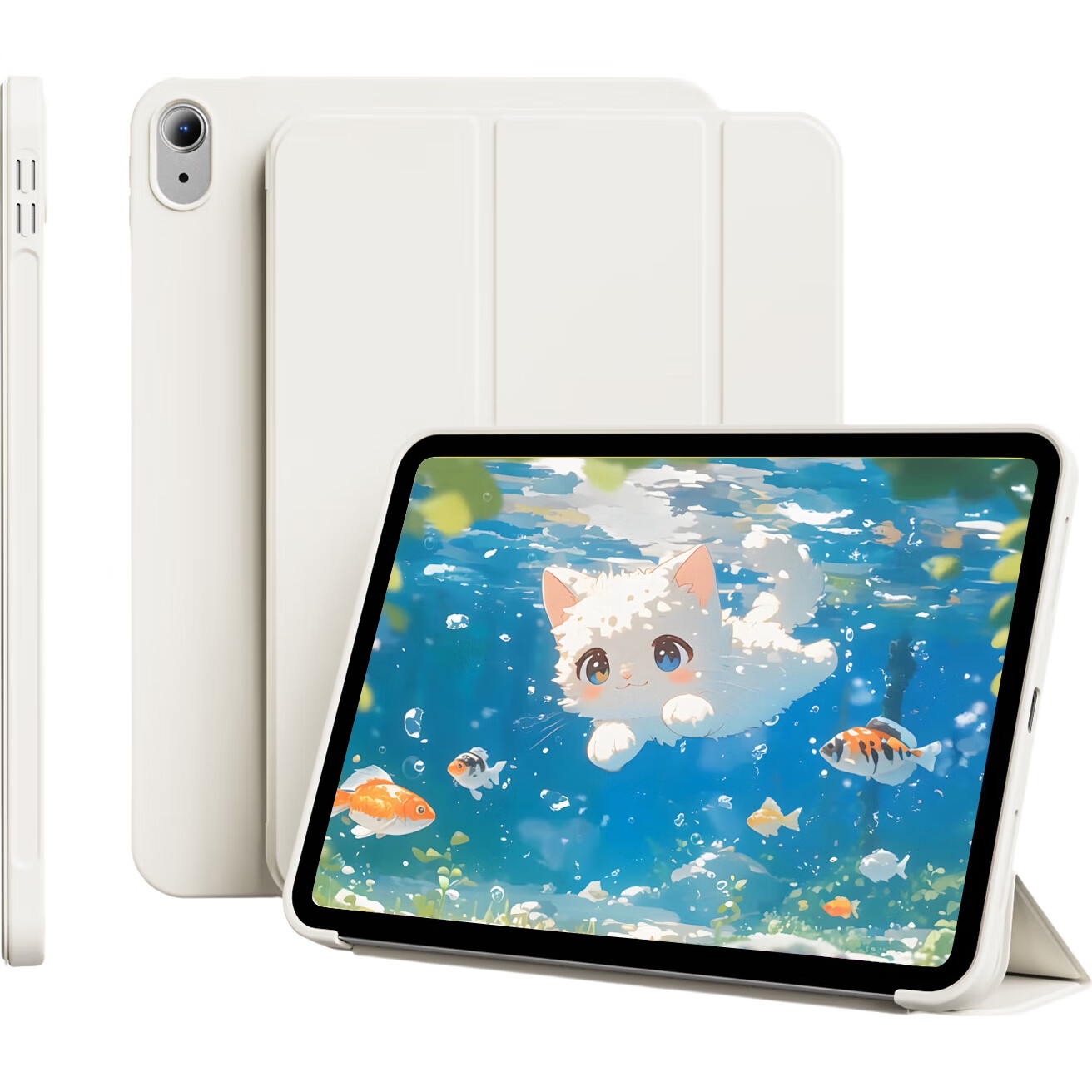 Чехол-книжка Zhiting для iPad 9/8/7, 10.2 дюйма, с функцией Smart Sleep/Wake, полноэкранный, противоударный, тонкий, с тройной подставкой, цвет "Свежий Кремовый Белый"