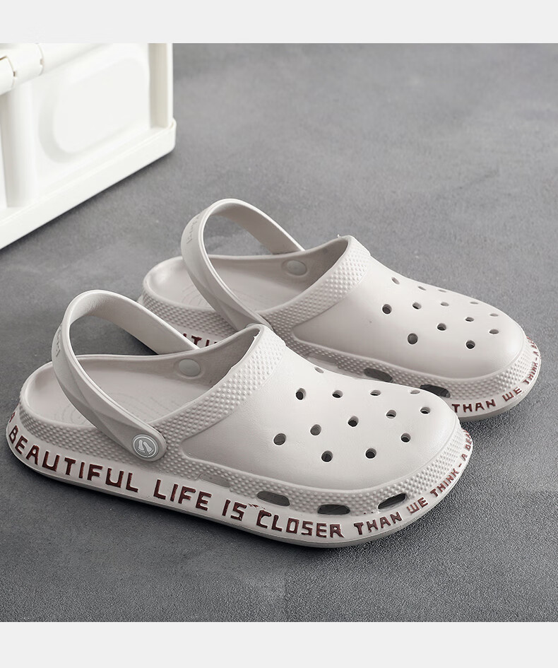 GUOLUOFEI Men's Perforated Shoes, Summer Stylish Non-Slip Beach Shoes, Trendy Soft-Soled Sandals, Outdoor Closed-Toe Sandals, Gray, Size 42 3