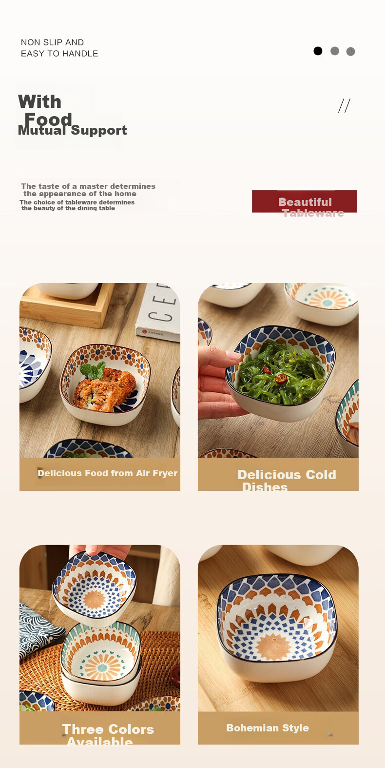 Canjiangjun Dipping Sauce Dishes, Snack Plates, Underglaze Ceramic Japanese-Style Home Dipping Bowls, Seasoning Plates, Set of 6 Bowls without Trays 6