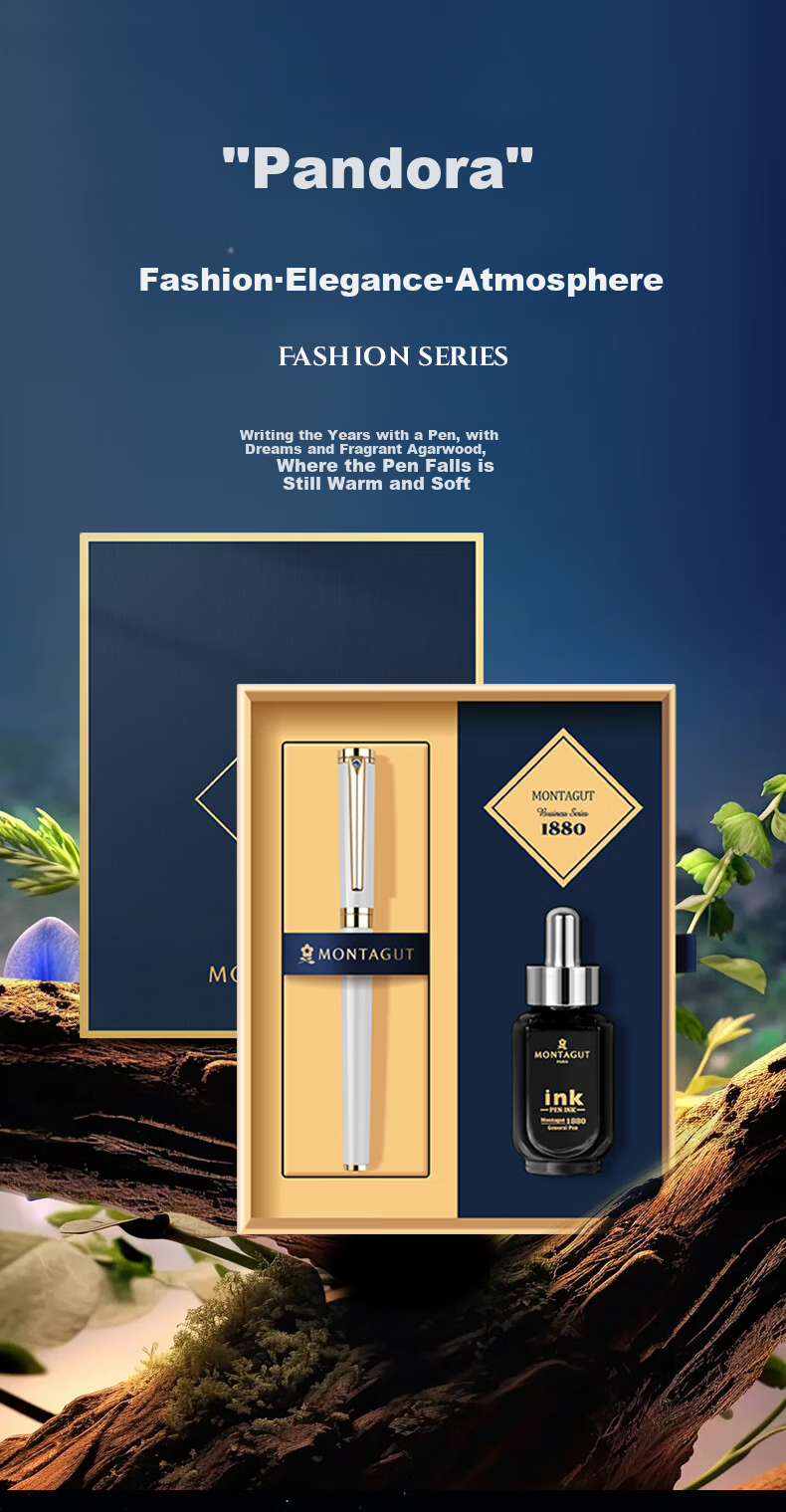 MONTAGUT [Best-Selling Product] Fountain Pen Gift Box Ink Set, Business Office Gift for Men And Women, Classic Black Pandora Series 0.5mm 1
