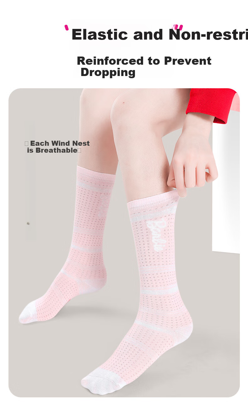 Barbie Girls' Mid-Calf Socks, Children's Long Socks, Spring And Autumn Cotton Socks, Girls' Mesh High Socks, Student Thin Long Socks 5