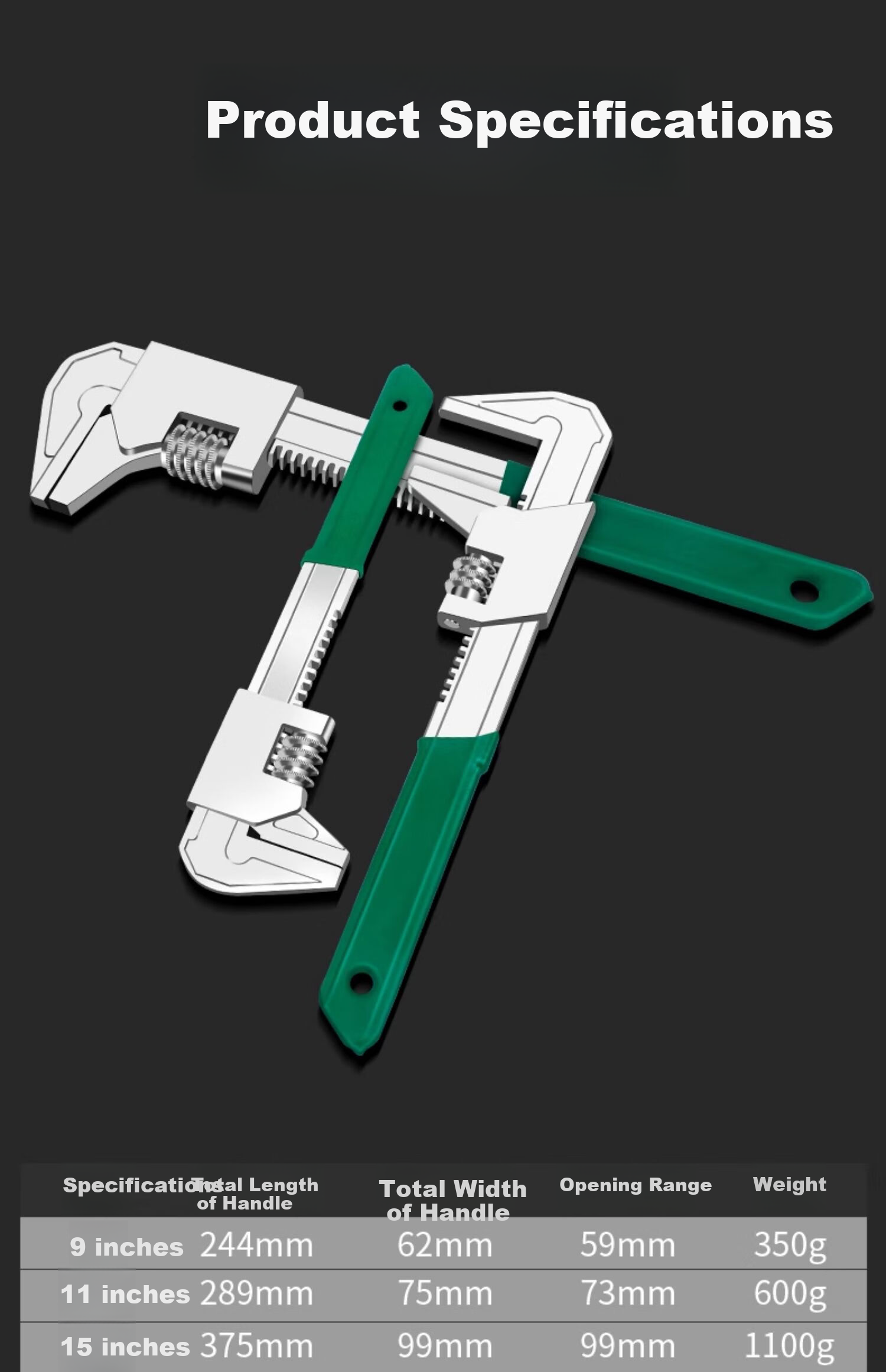 Dedong F-Type Adjustable Wrench, Multi-Functional, Wide-Mouth, Right-Angle, Universal Pipe Wrench, Tool for Large Diameter Pipes 18