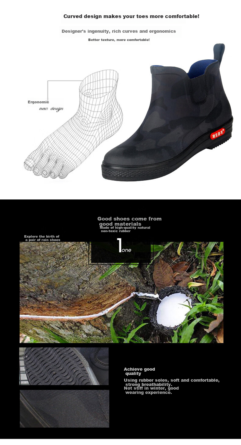FOOTOPPO Stylish Mid-Calf Rain Boots for Men, Water Shoes, Non-Slip Waterproof Boots, Lightweight Rain Boots, Mid-Calf Boots, Wear-Resistant Rubber Shoes for Me 2