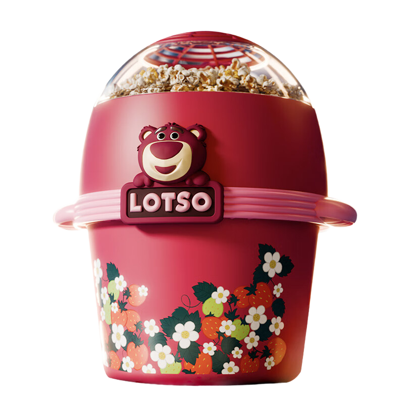 Disney Popcorn Maker, Fully Automatic Mini DIY Home Appliance, Real Cooking Toy, Strawberry Bear, Mid-Autumn Festival Gift for Wome