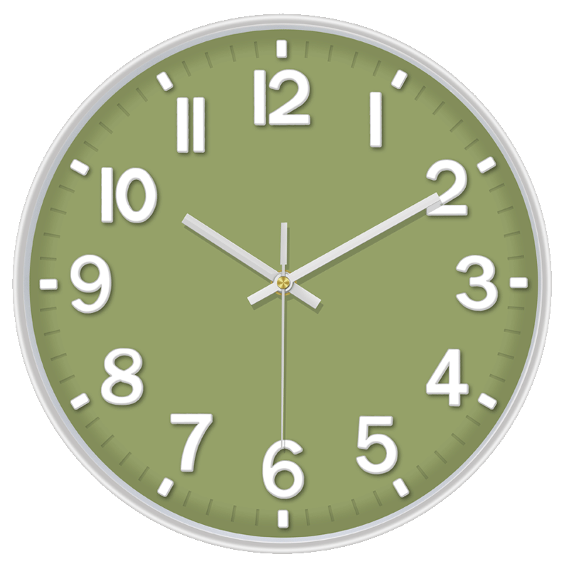 P.CHUANG 35cm ZB Green Base White Edge Wall Clock Living Room Hanging Clock Simple Bedroom Quartz Clock