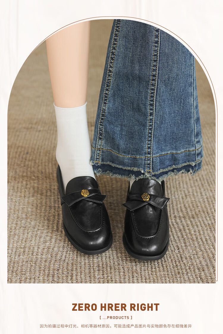 ZHR Women's Flat Shoes 2026 Spring New British Style Loafers Commuter Slip-On EH208 Black Size 38 4
