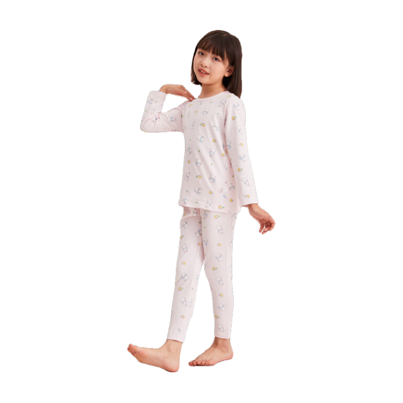Hongdou Children's Thermal Underwear Set Class A Boys and Girls Autumn Long Johns Set Student Autumn Winter Base Layer with Bow Doll 110