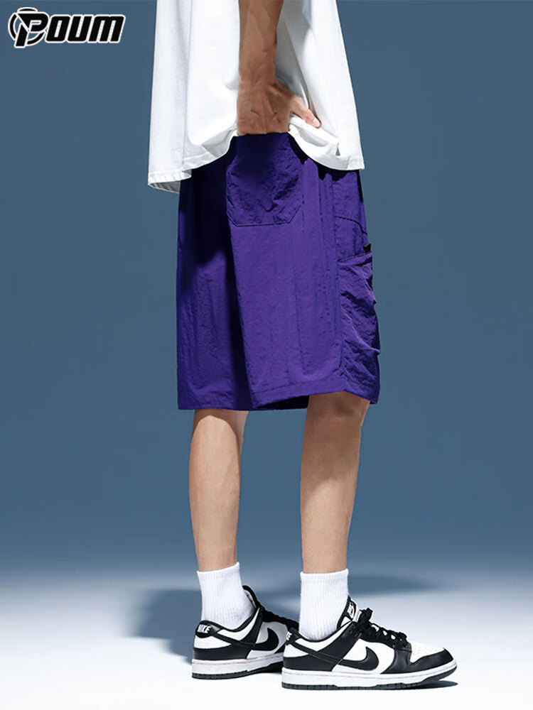 POUM Workwear Ice Silk Men's Summer Casual Quick-Dry Sports Beach Shorts 5-Point Pants 023 Purple M 9