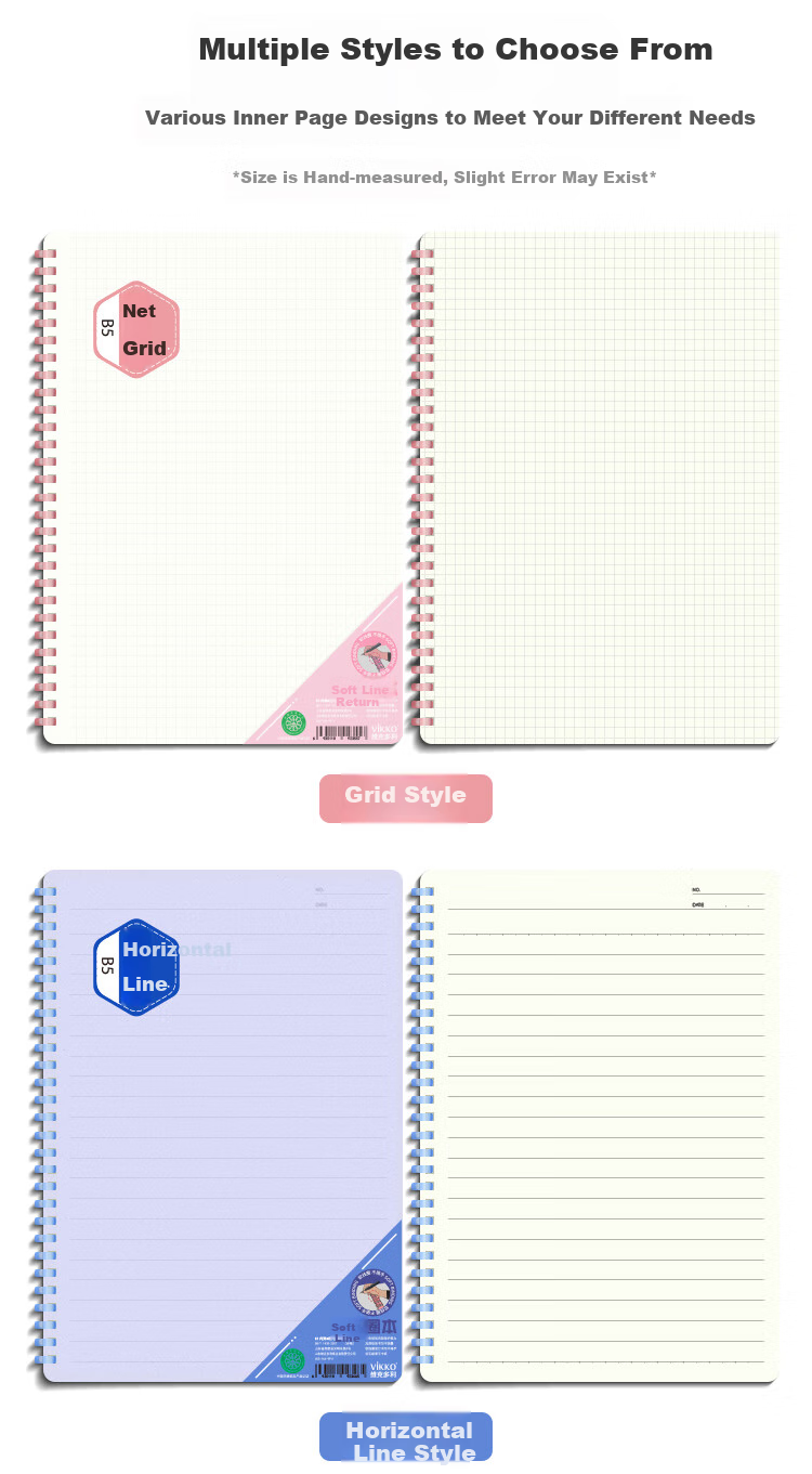 Duoliboshi Stationery B5 Dot Grid Notebook, 60 Sheets, 5*5MM High-Quality Simple Soft Spiral Notebook, Student Error Correction Draft Journal, Portable Learning Supplies, 1 Book 6