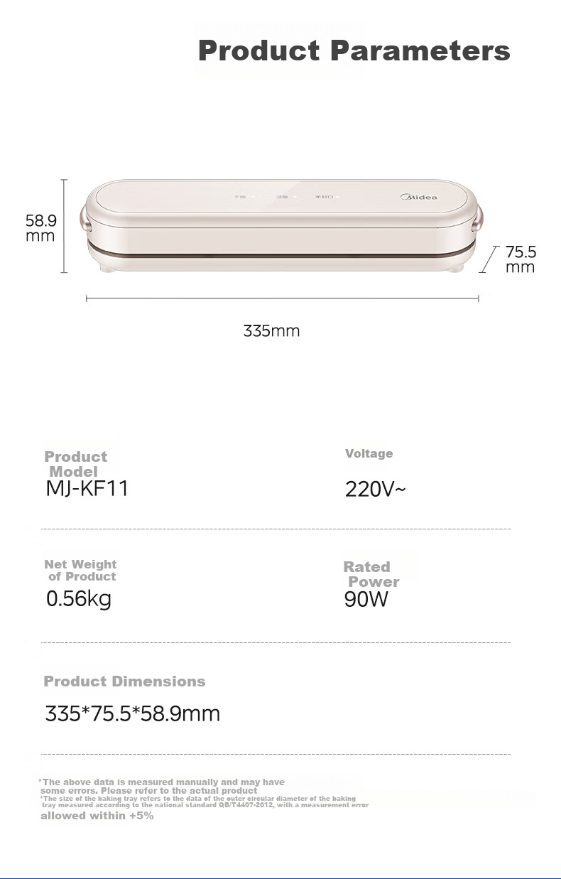 Midea Vacuum Sealer, Home Small Fully Automatic Vacuum Packaging Machine, Food Sealing Machine, Dry And Wet Dual-Use Packing Machine MJ-CF07X7 8