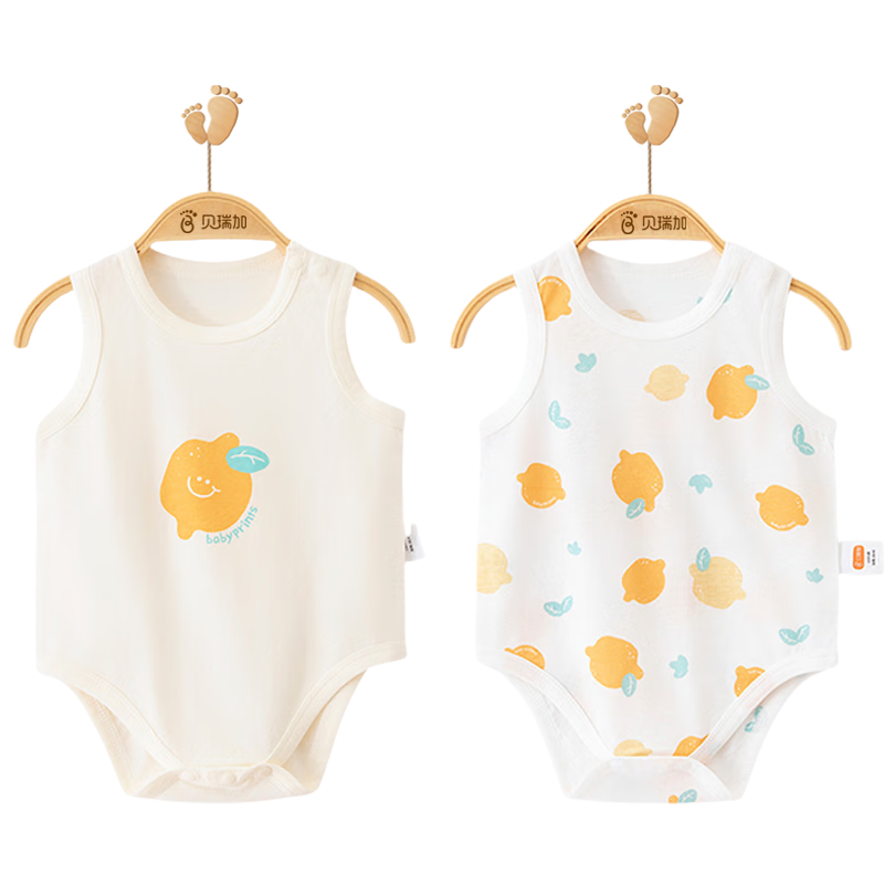 Babyprints Baby Romper 2 Pieces Summer Sleeveless Infant Bodysuit Lightweight Pure Cotton Onesie Soft Jumpsuit, Yellow, Size 80