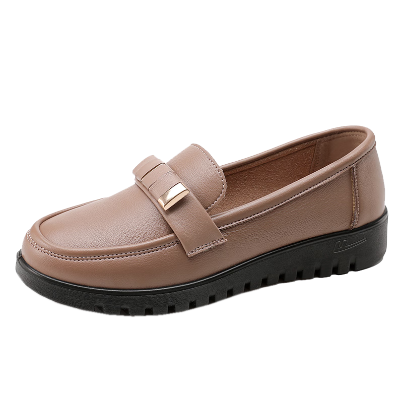 Huili Mom Shoes, Comfortable Spring And Autumn Footwear for Elderly Women Aged 50-60, Soft Sole Non-Slip Leather Shoes for Middle-Aged And Elderly Women, 0045 Bean Paste Color, Size 37