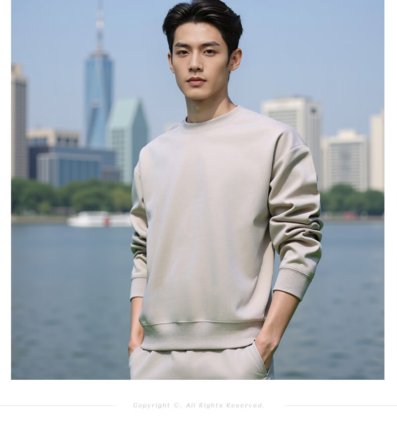 ROMON Men's Sweatshirt Spring and Autumn Milk Silk Heavyweight 300G Casual Fashion Loose Long Sleeve Basic Shirt for Men 8